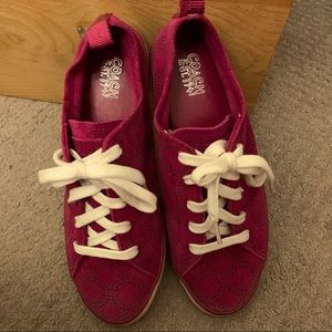 7 🍒 Cherry Magenta Coach Sneakers with eyelet suede